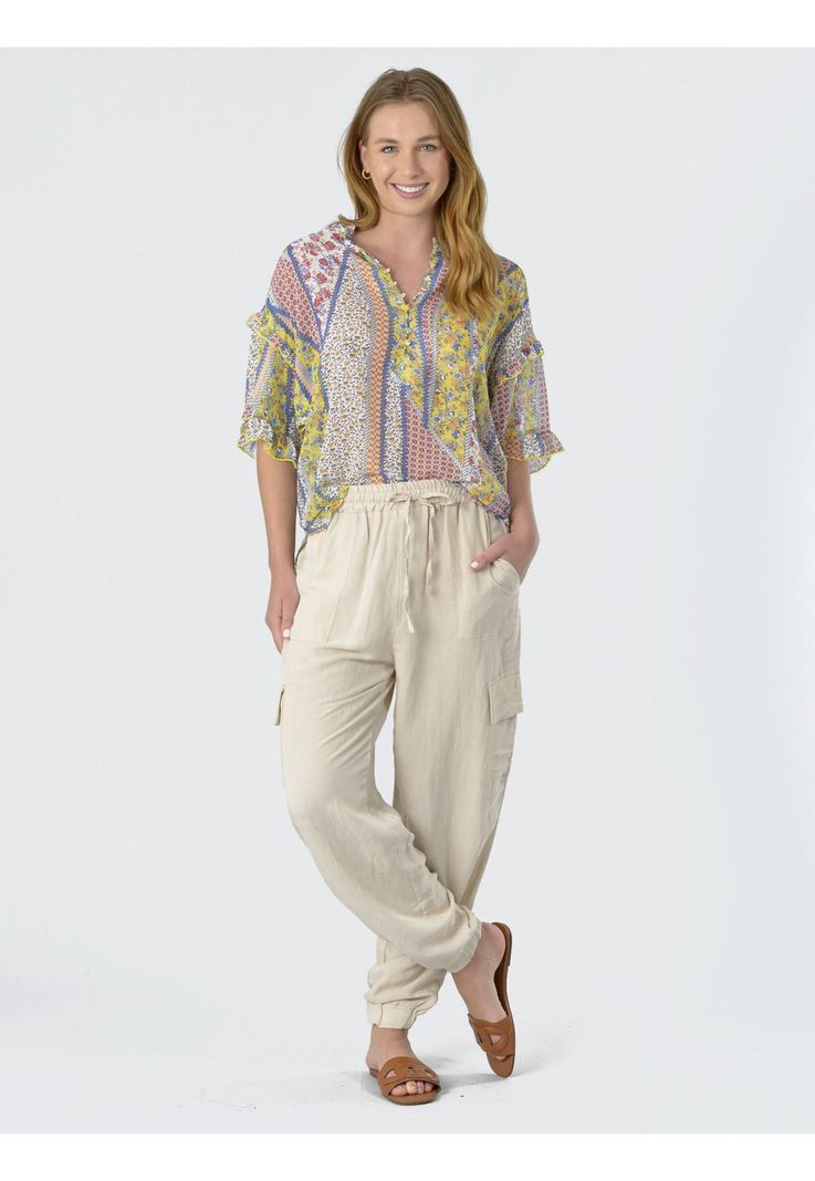 Pantalón Bombacho Liso Italiano Crema-2