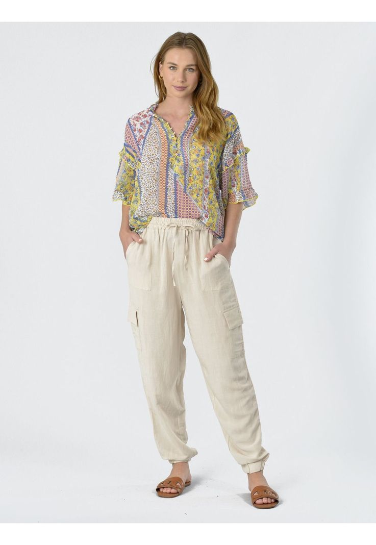 Pantalón Bombacho Liso Italiano Crema-3