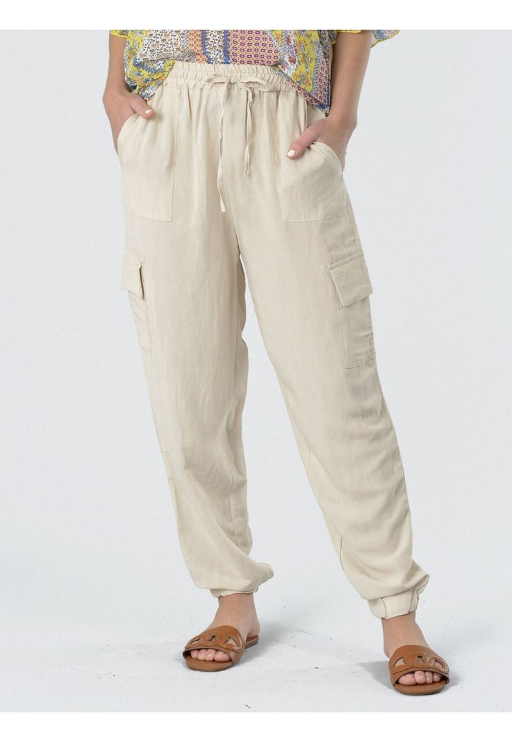 Pantalón Bombacho Liso Italiano Crema-4