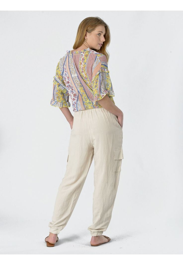 Pantalón Bombacho Liso Italiano Crema-6