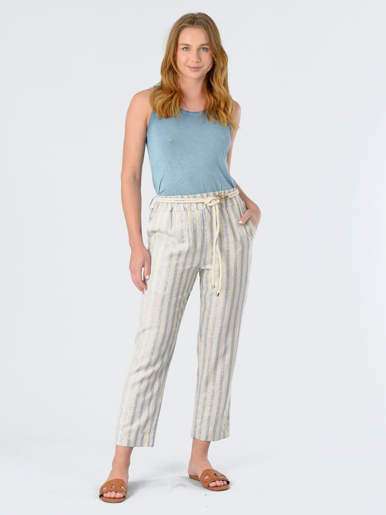 Pantalón Lino Italiano Lineas Celeste-3