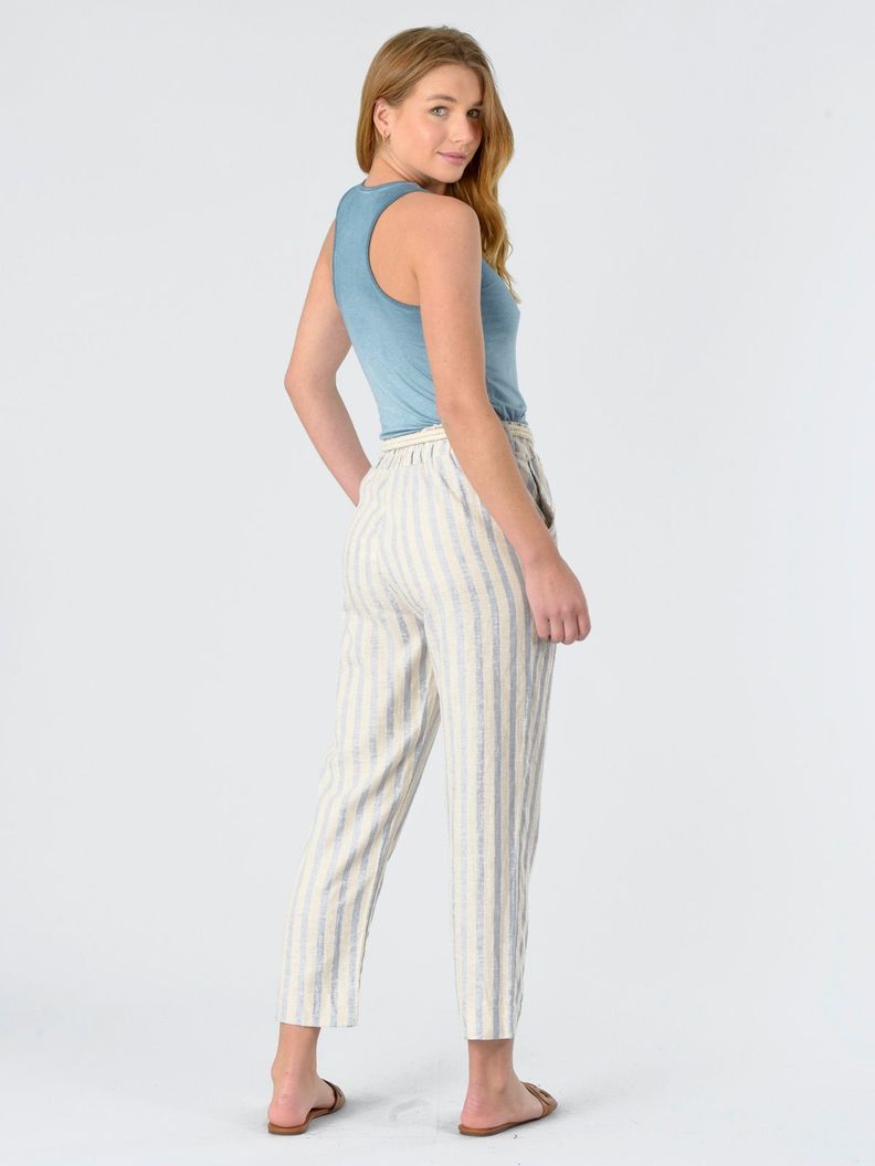 Pantalón Lino Italiano Lineas Celeste-5