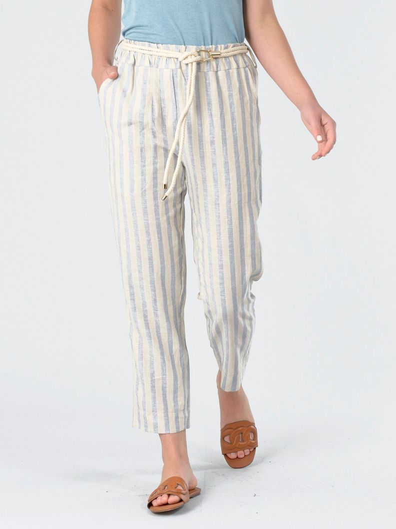 Pantalón Lino Italiano Lineas Celeste-1