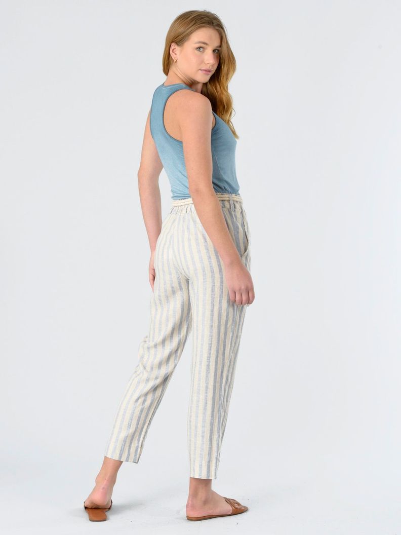 Pantalón Lino Italiano Lineas Celeste-4