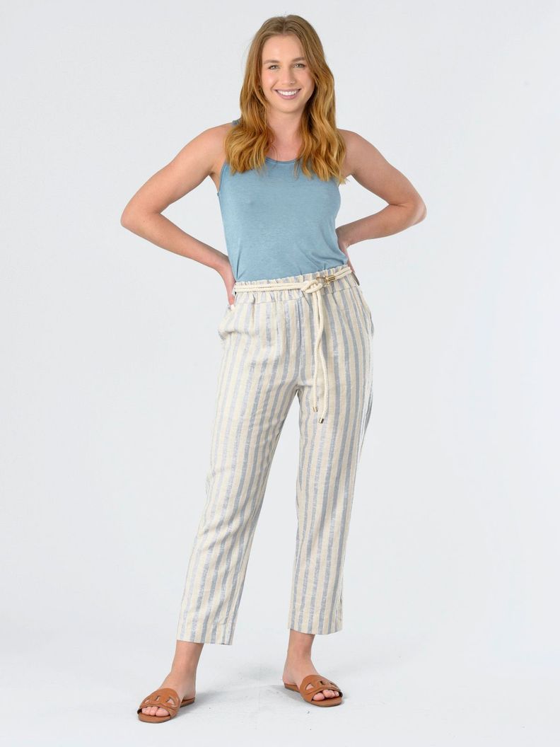 Pantalón Lino Italiano Lineas Celeste-2