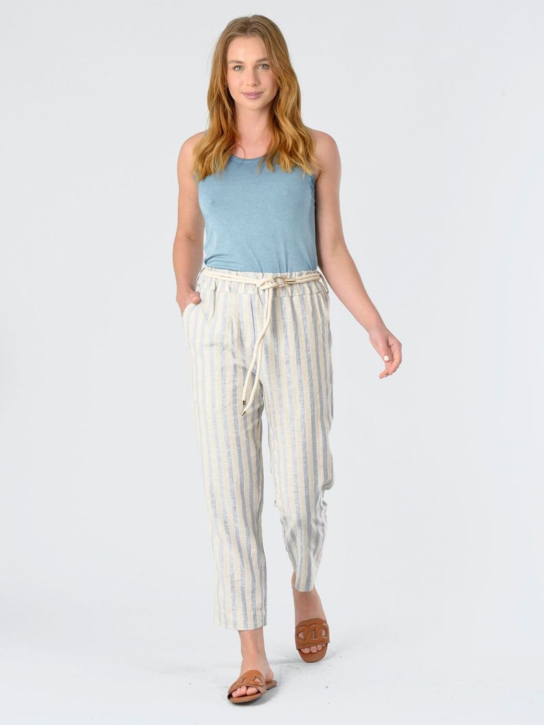Pantalón Lino Italiano Lineas Celeste-0