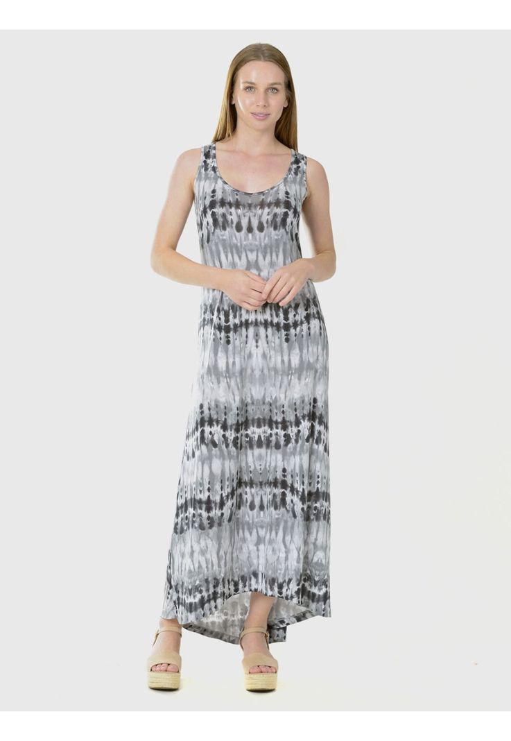 Vestido Largo Sin Mangas Gris-2