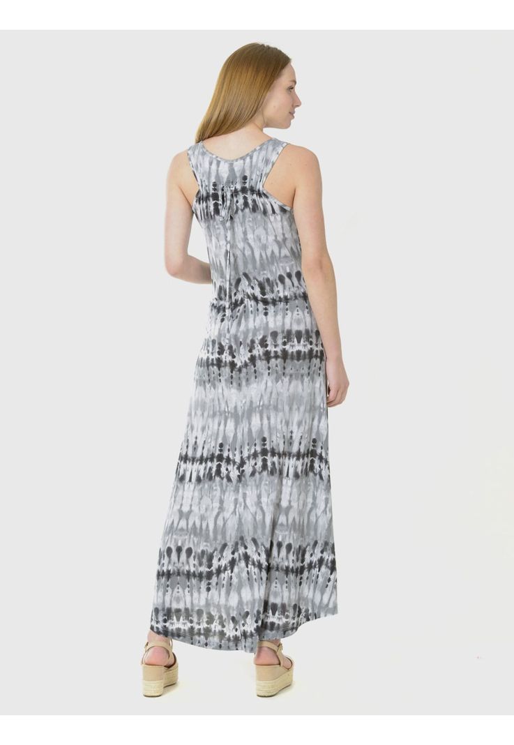 Vestido Largo Sin Mangas Gris-5