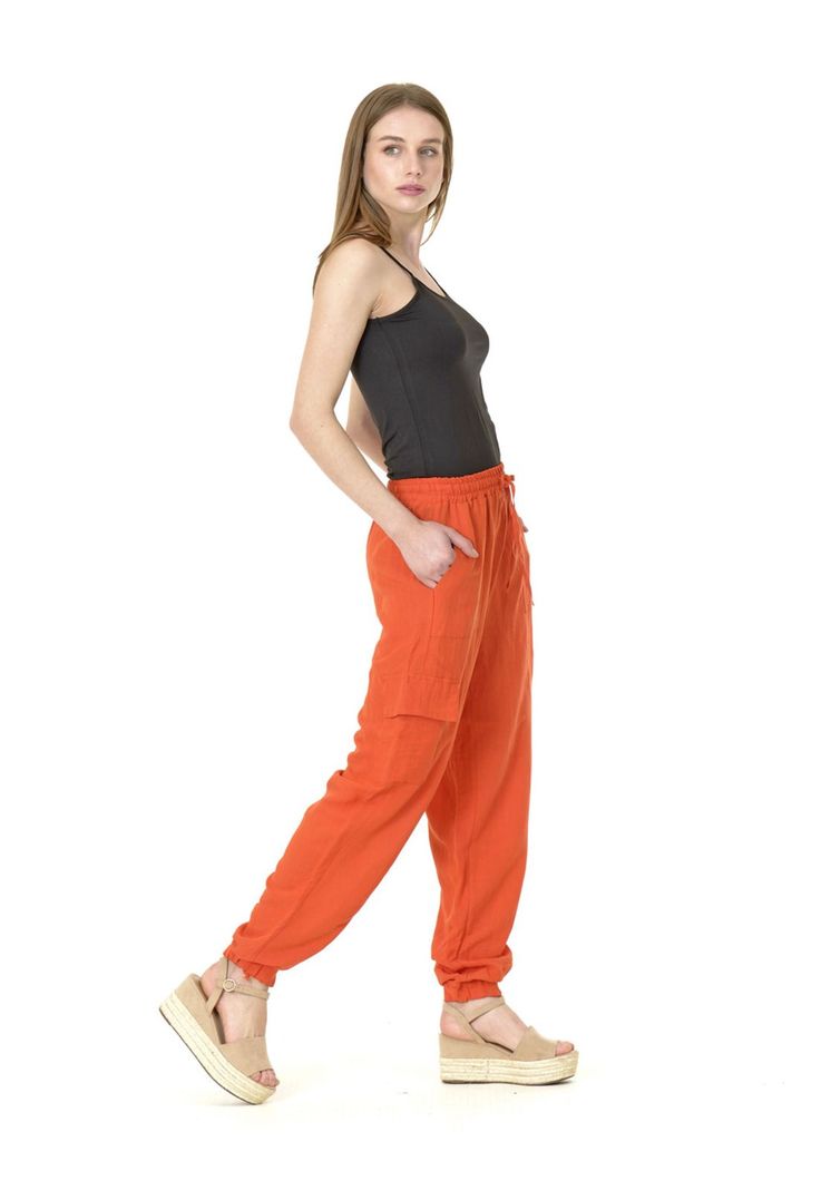 Pantalón Bombacho Liso Italiano Naranjo-3
