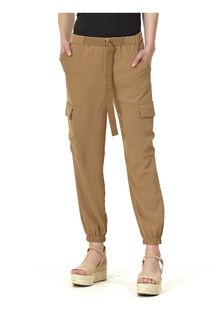Pantalón Bolsillos Cinturón Italiano Café-0