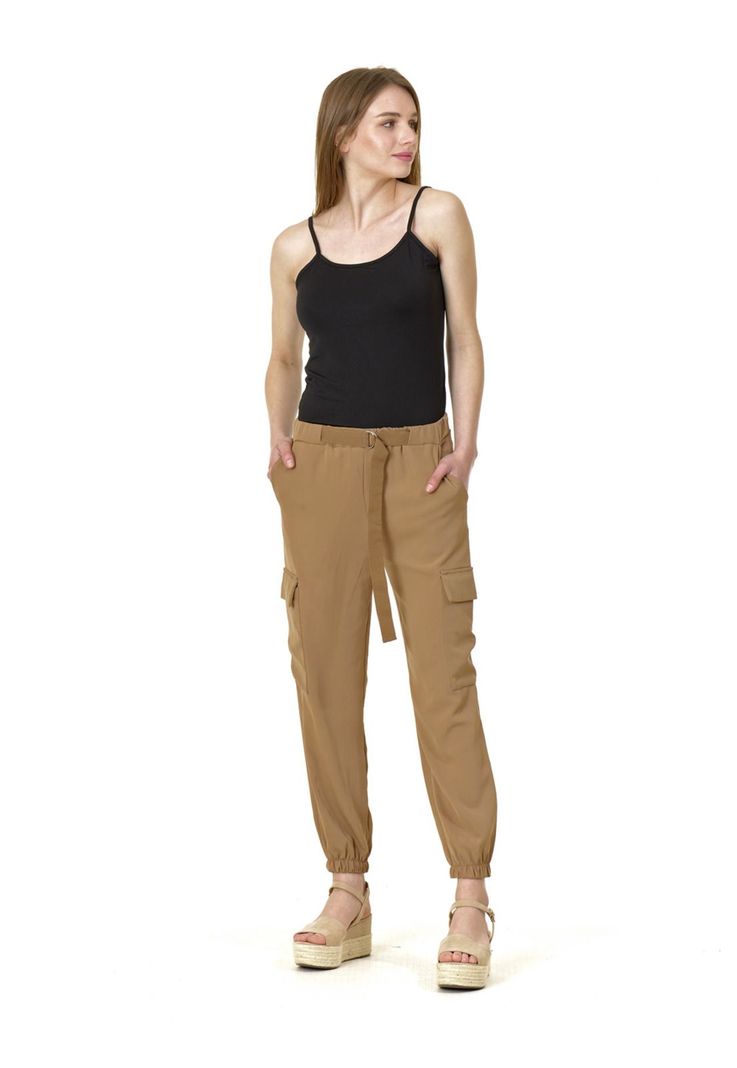 Pantalón Bolsillos Cinturón Italiano Café-1
