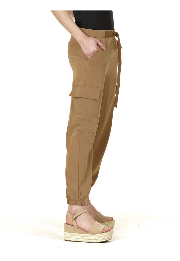 Pantalón Bolsillos Cinturón Italiano Café-3