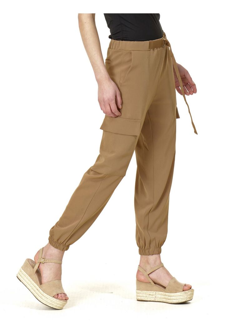 Pantalón Bolsillos Cinturón Italiano Café-4