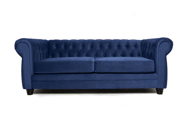 Sofa 3 Cuerpos Chesterfield Velvet Azul Azul Oscuro