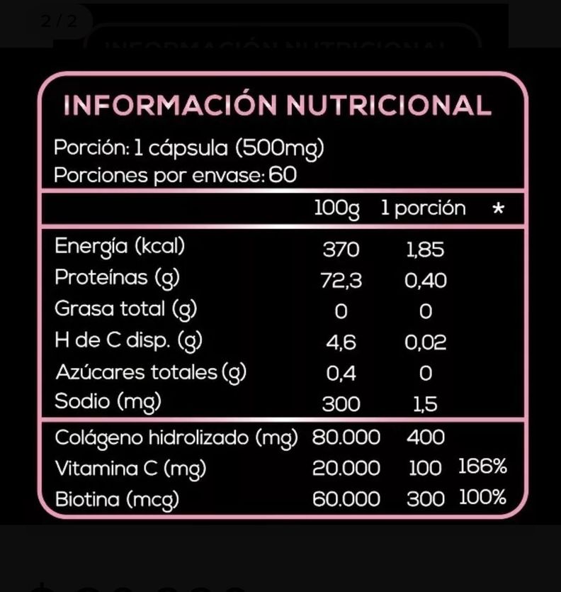 Biotina + Colageno Hidrolizado + Vit.C 60 capsulas EXTREMO SUR-1