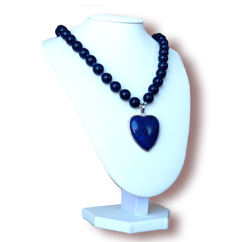 Collar perlas lapislázuli corazón-0