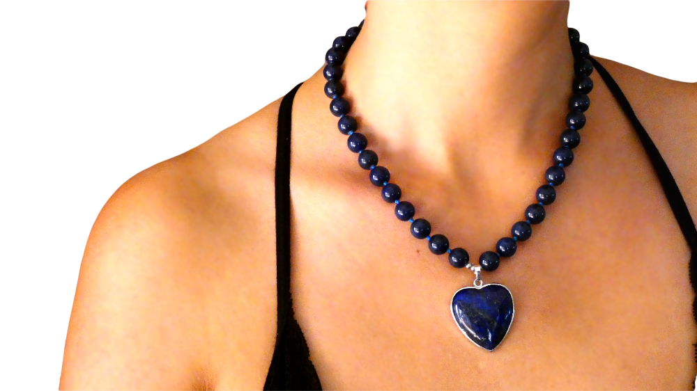Collar perlas lapislázuli corazón-1