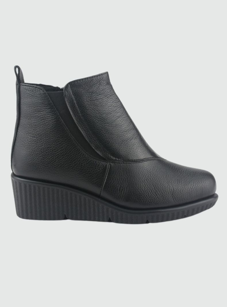 Botin de Cuero Mujer Casual Negro Mosqueta-0
