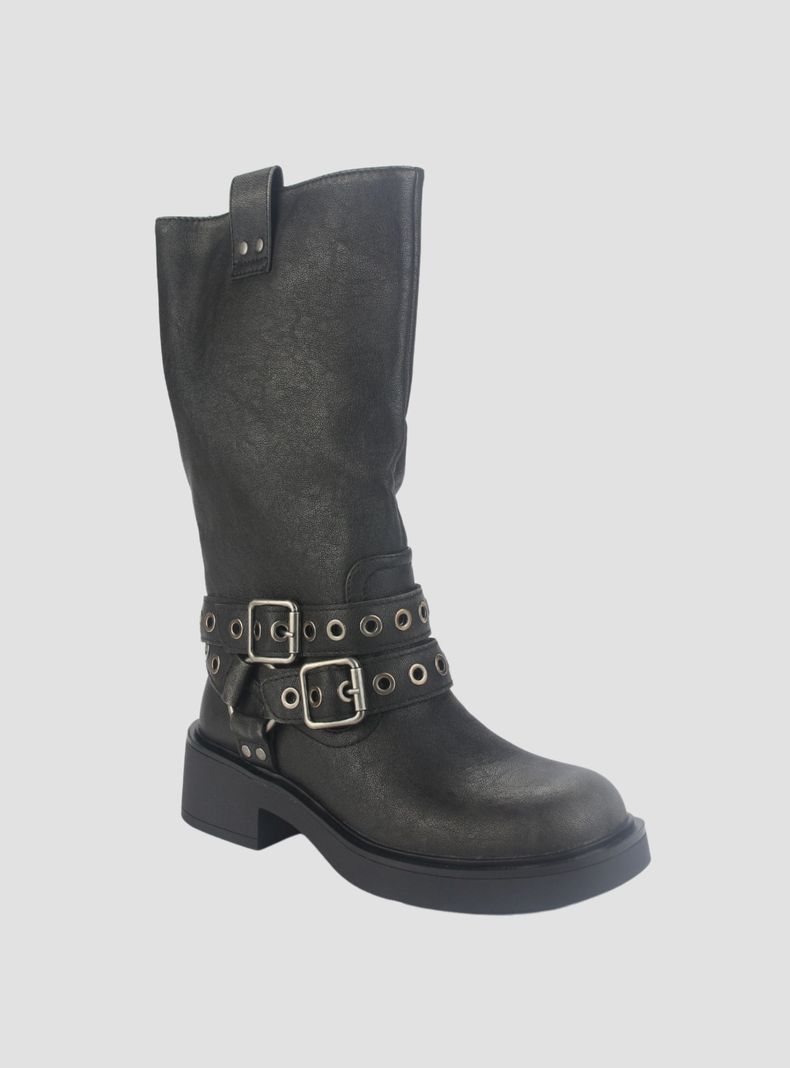 Botin Chalada Mujer Biker-6 Negro Casual-2