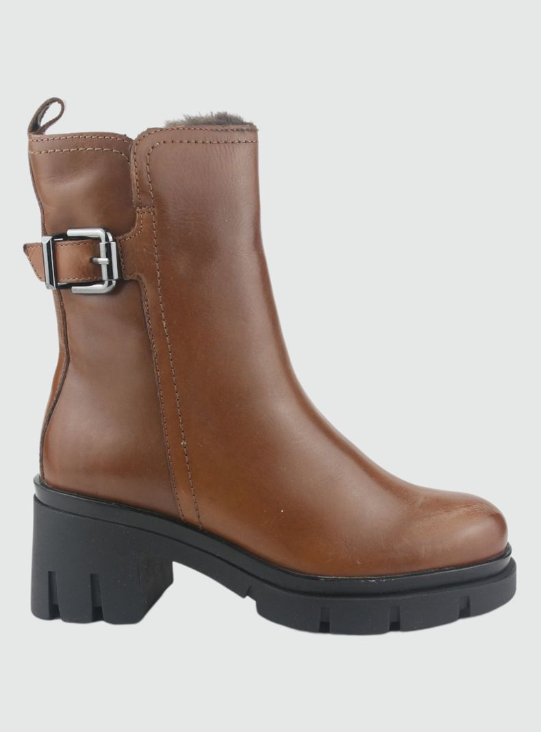 Botin de Cuero Mujer Casual Café Cereza-0