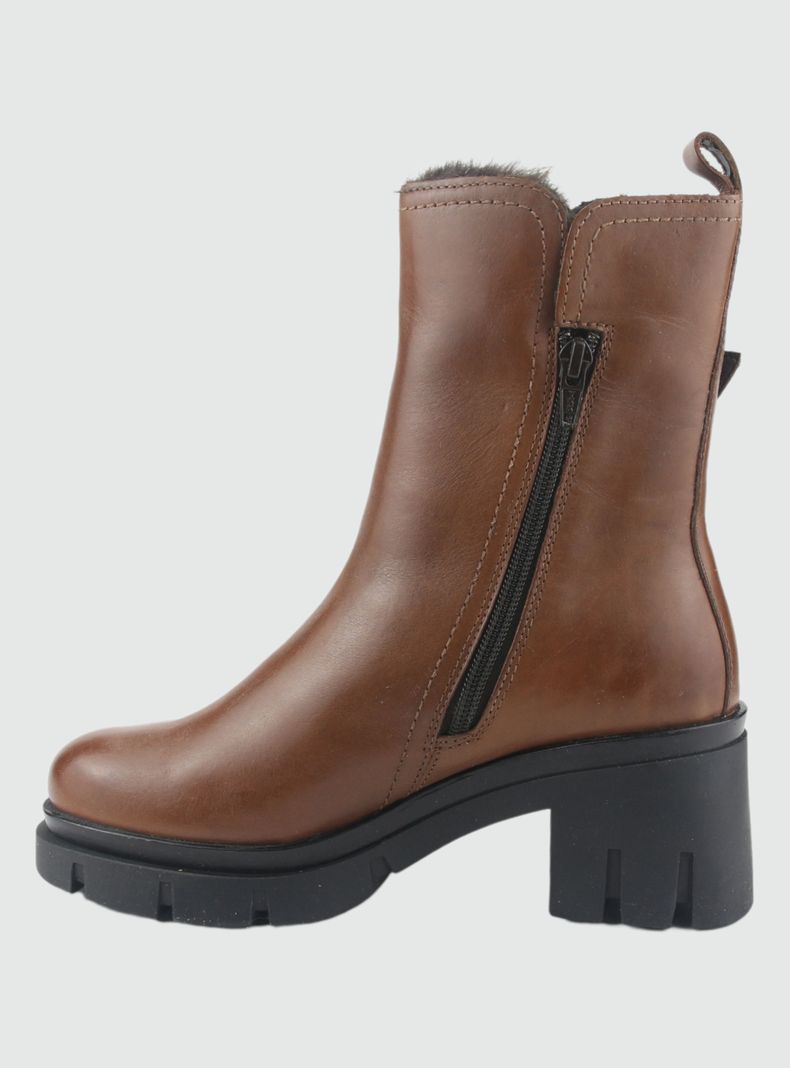 Botin de Cuero Mujer Casual Café Cereza-1