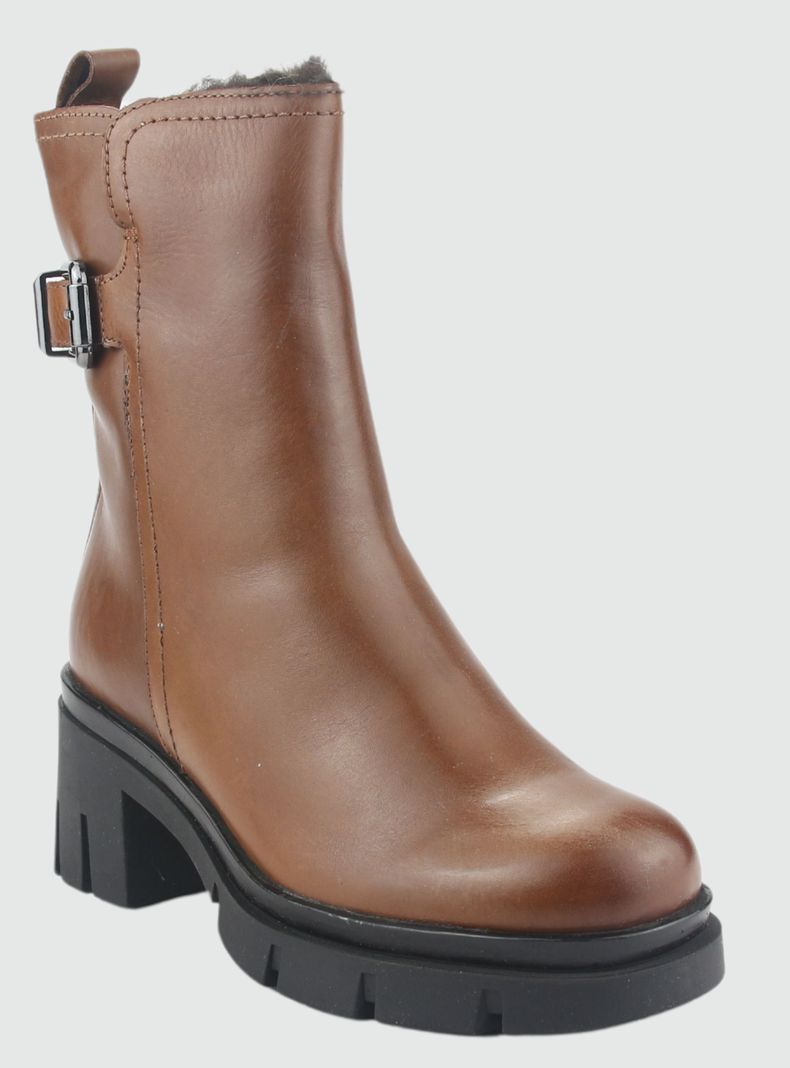 Botin de Cuero Mujer Casual Café Cereza-2