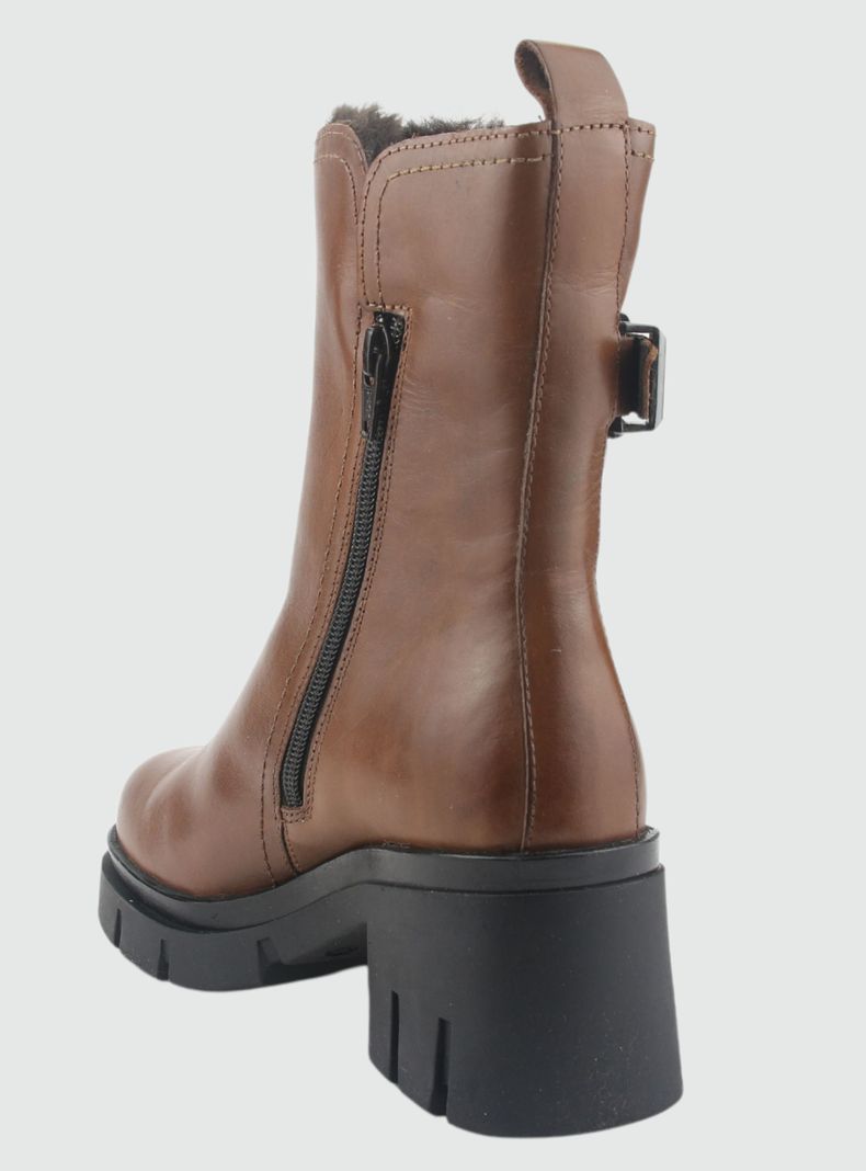 Botin de Cuero Mujer Casual Café Cereza-3