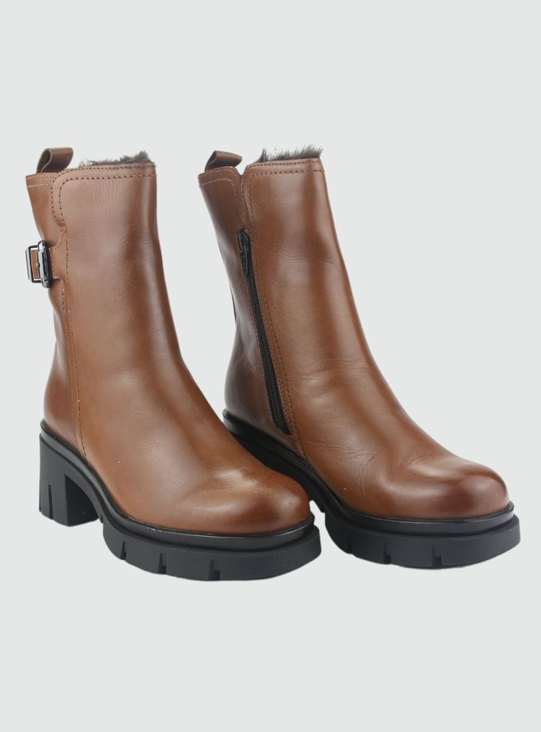 Botin de Cuero Mujer Casual Café Cereza-4