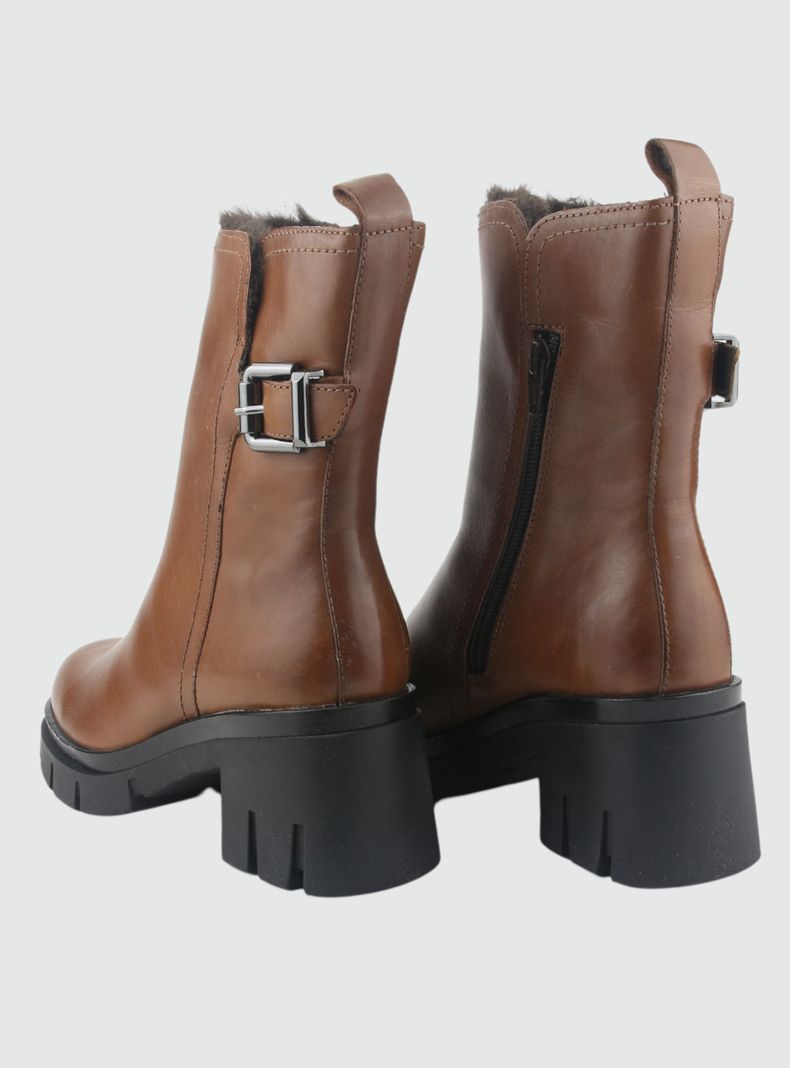 Botin de Cuero Mujer Casual Café Cereza-5