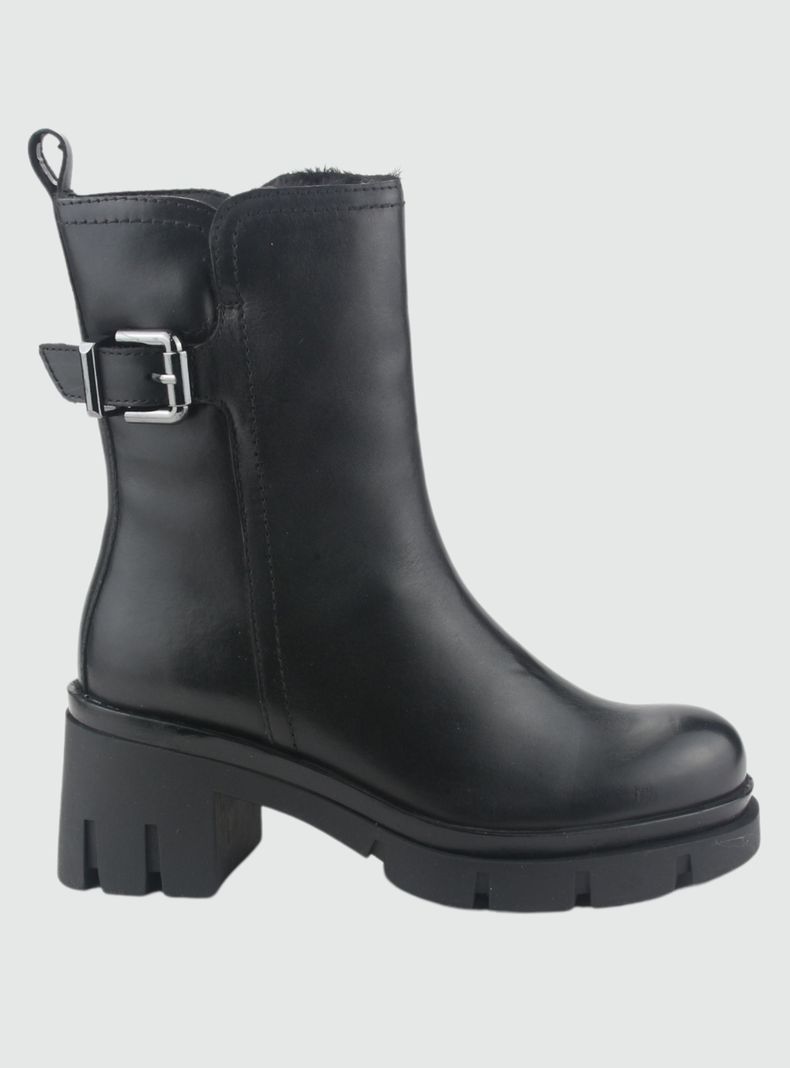 Botin de Cuero Mujer Casual Negro Cereza-0