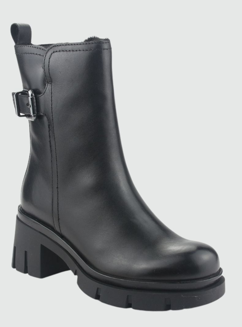 Botin de Cuero Mujer Casual Negro Cereza-2