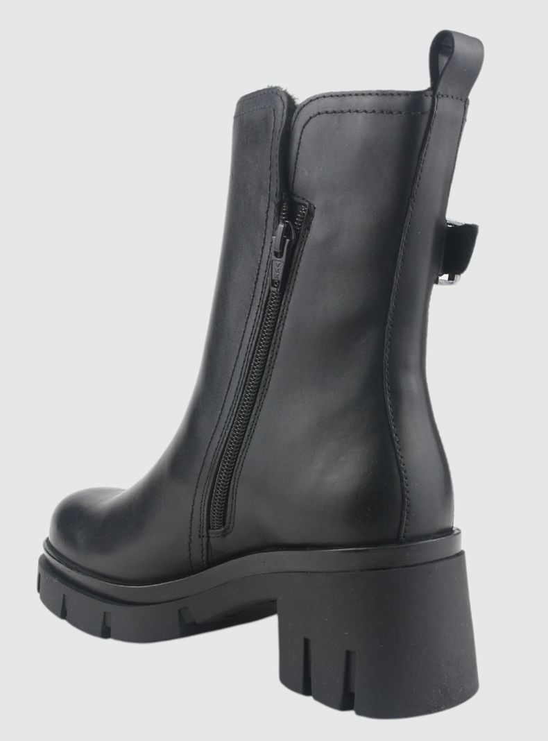 Botin de Cuero Mujer Casual Negro Cereza-3