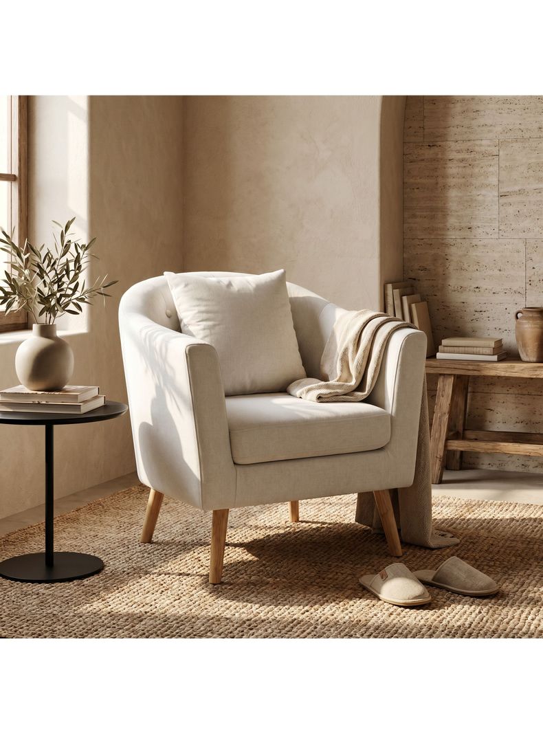 Sitial Poltrona Silla Sillon Con Cojin De Regalo 80x70x52cm Blanco