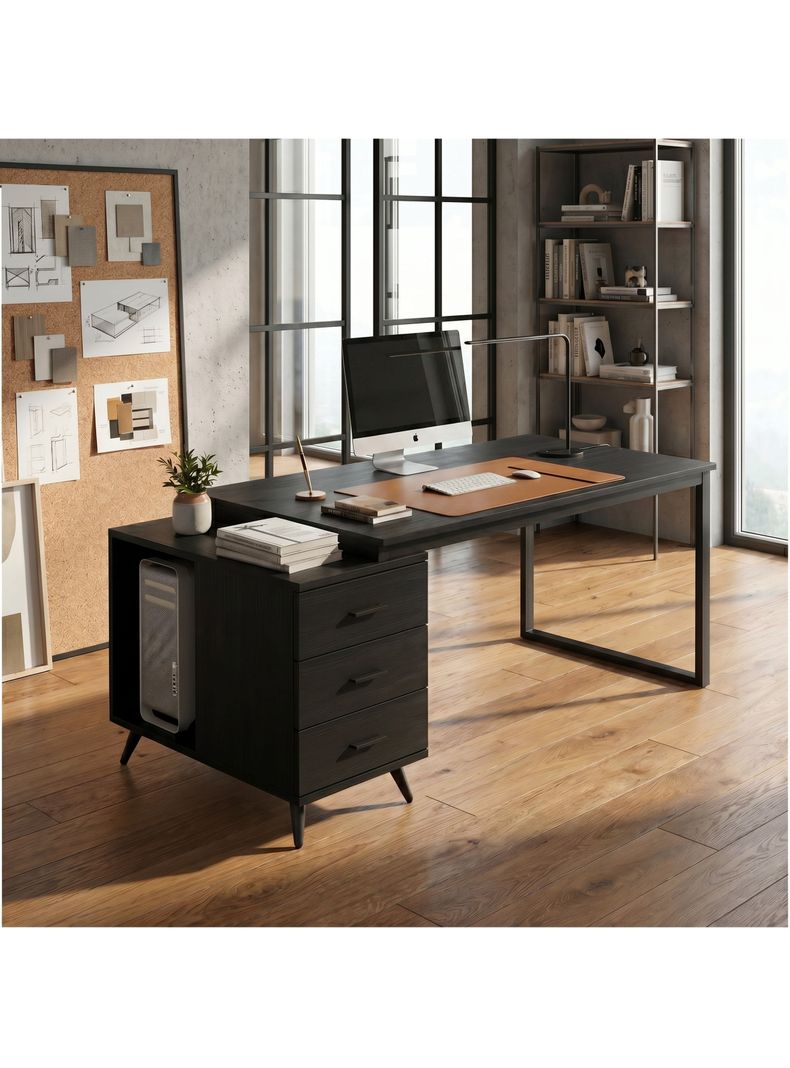 Escritorio Moderno Con Cajoneras 120x60x75cm Para Oficina Negro