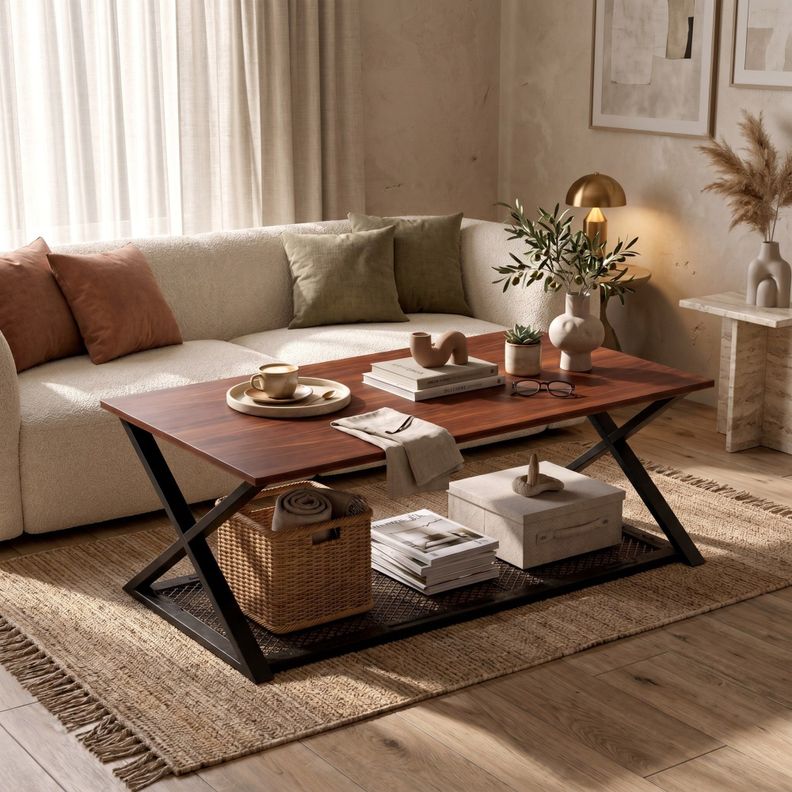 Mesa De Centro Minimalista Con Cubierta De Melamina 60x120cm Marron Oscuro