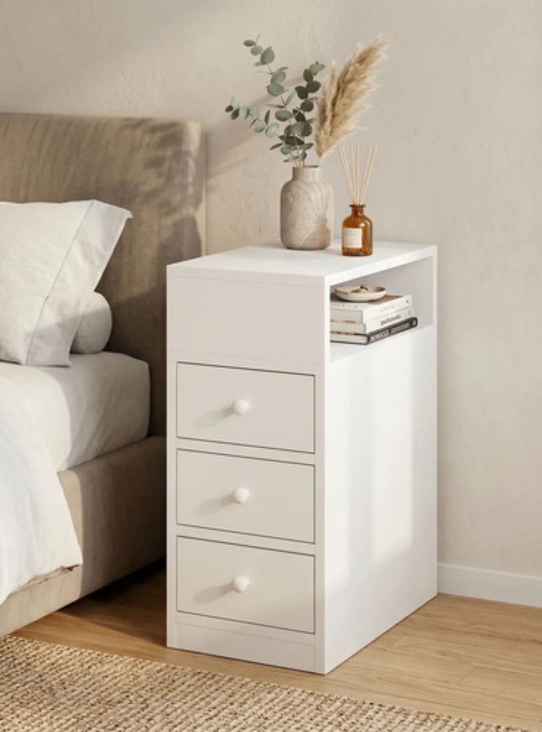 Velador Angosto Con Cajones Bicolor Homer Design 30*30*66cm Blanco
