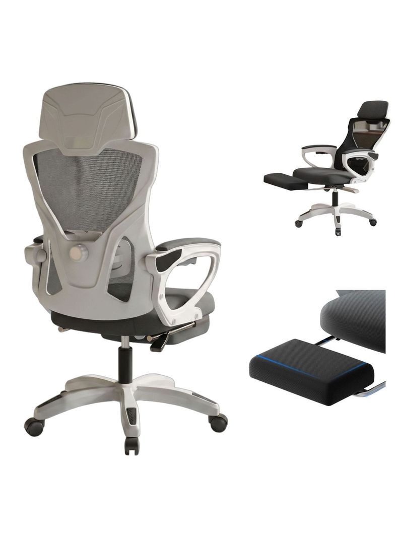 Silla De Oficina Ejecutiva Gamer Con Reposa Pie Reclinable Blanco