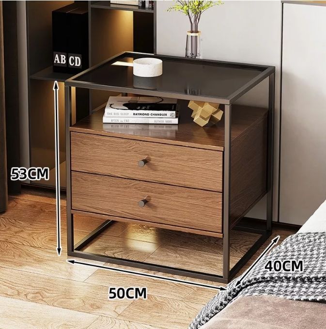 Velador Vanguardia 2 Cajones 50*40*53cm Repisa Vidrio-1