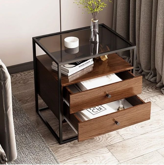 Velador Vanguardia 2 Cajones 50*40*53cm Repisa Vidrio-6