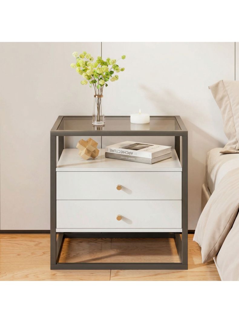 Velador Vanguardia 2 Cajones 50*40*53cm Repisa Vidrio