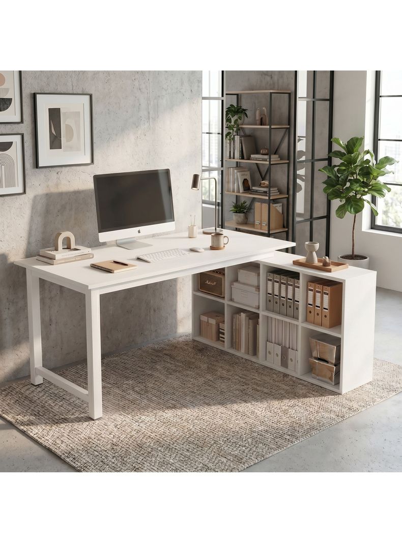 Escritorio Forma L Oficina Con Cajonera Intercambiable 140cm Blanco