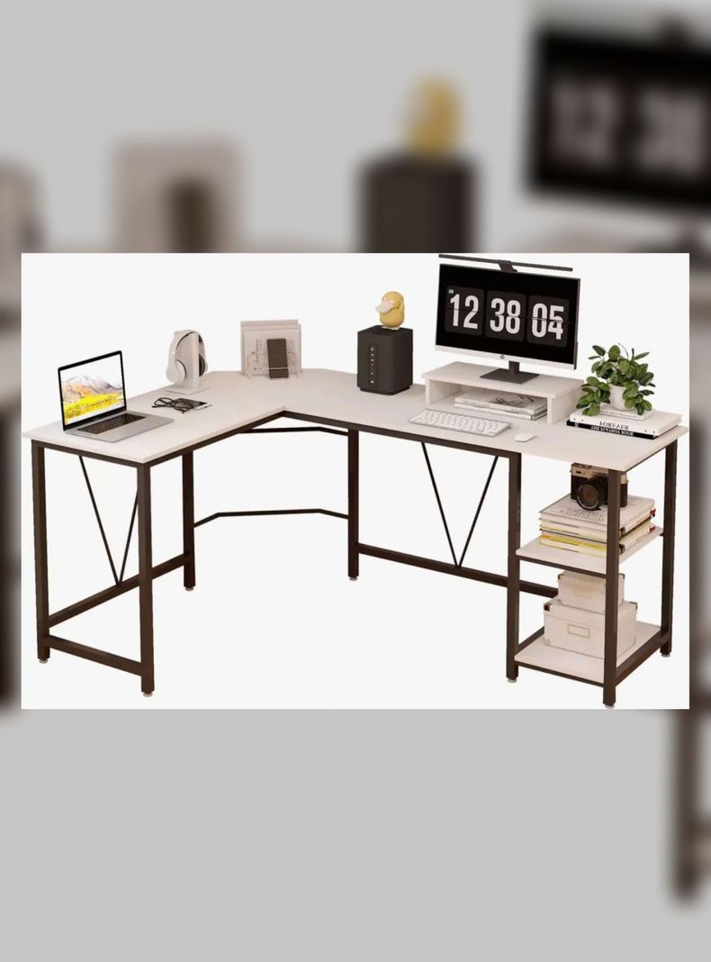 Escritorio Esquinero Metal Oficina 150x48x75cm En Forma L Blanco/Negro