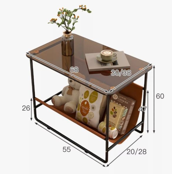 Mesa De Centro Lateral Living Vanguardia Vidrio Y Cuero Pu-1