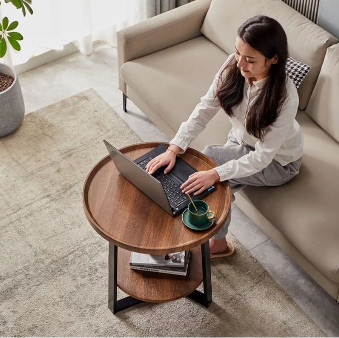 Mesa De Centro Lateral Living Redonda Doble Madera Nactural-2