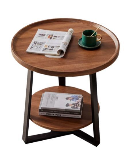 Mesa De Centro Lateral Living Redonda Doble Madera Nactural-0
