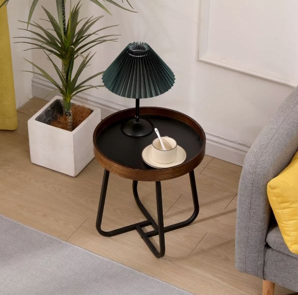 Mesa Lateral Homer Design Redonda Acero 40x46cm Melamina-5