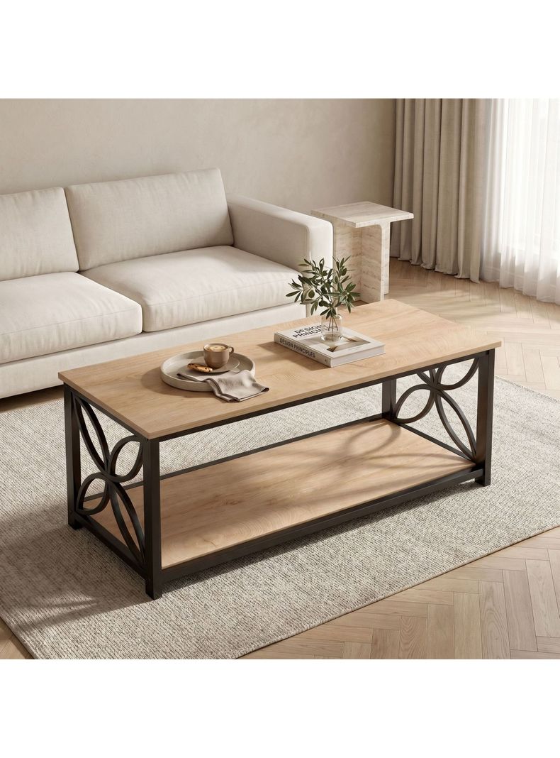 Mesa De Centro Minimalista Con Cubierta De Melamina 100x50cm Color Marron Claro
