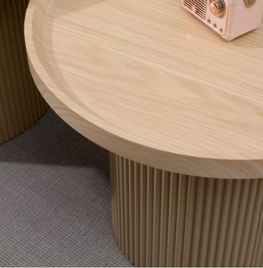 Juego Mesa De Centro Lateral Living Redonda Doble Melamina Color Marrón claro-5