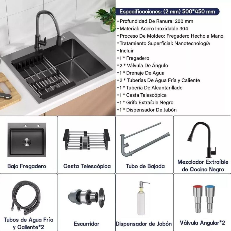Combo Lavaplato Empotrado 55x45cm Acero Inoxidable Con Todos-7