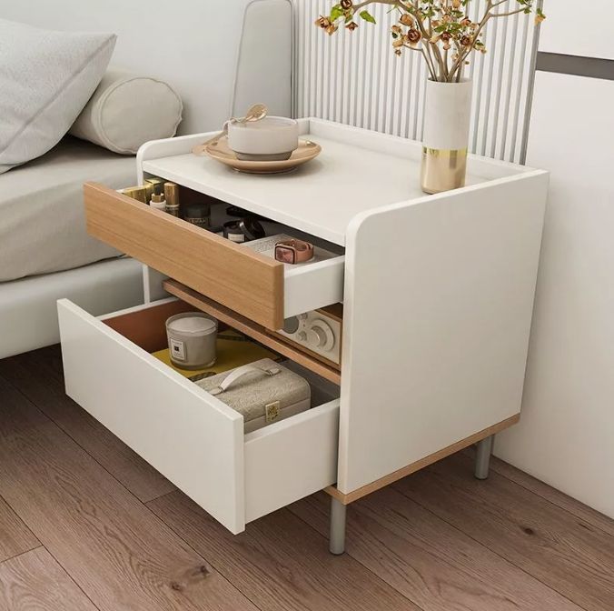 Velador 2 Niveles Con Cajones Bicolor Moderno 45*40*60cm-4